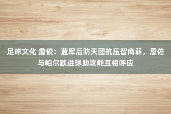 足球文化 詹俊：蓝军后防天团抗压智商弱，恩佐与帕尔默进球助攻能互相呼应